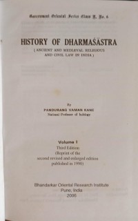 Image of Government Oriental Series Class B, No. 6 : History of Dharmasastra Vol. I